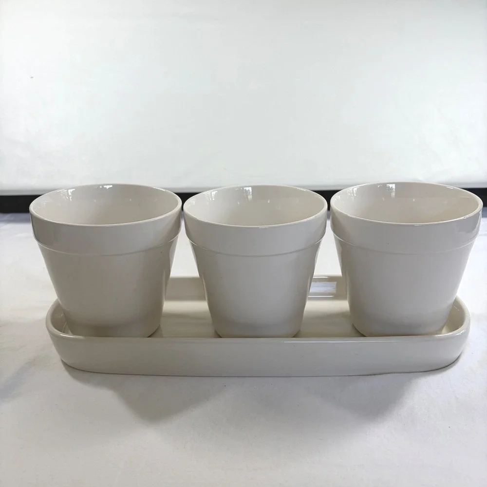 Rae Dunn Christmas Elves Planter Set Tray Hope Holly Jolly White Ceramic 4pc